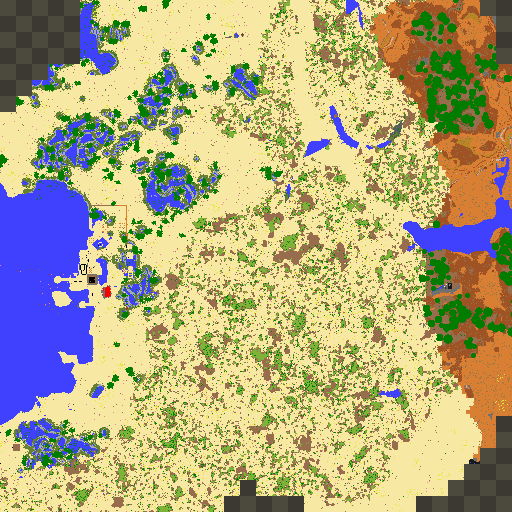 A Minecraft surface map on the original Minecraft parchment texture